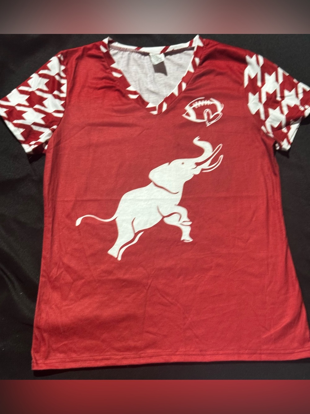 Alabama Crimson Tide V-Neck Tee with White Elephant Graphic